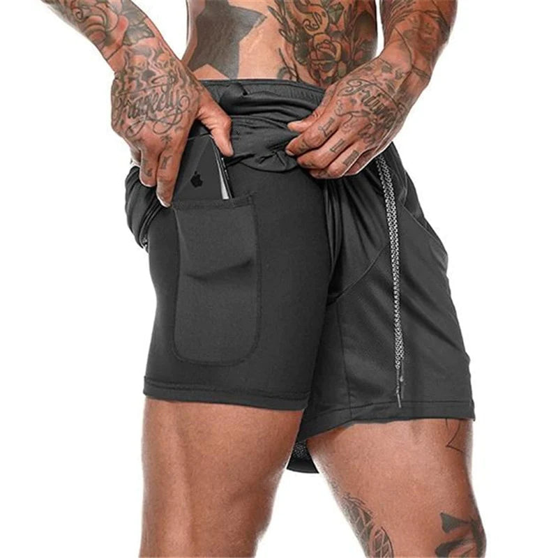 Sport Shorts Men Sportswear Double-Deck Running Shorts 2 in 1 Beach Bottoms Summer Gym Fitness Training Jogging Short Pants