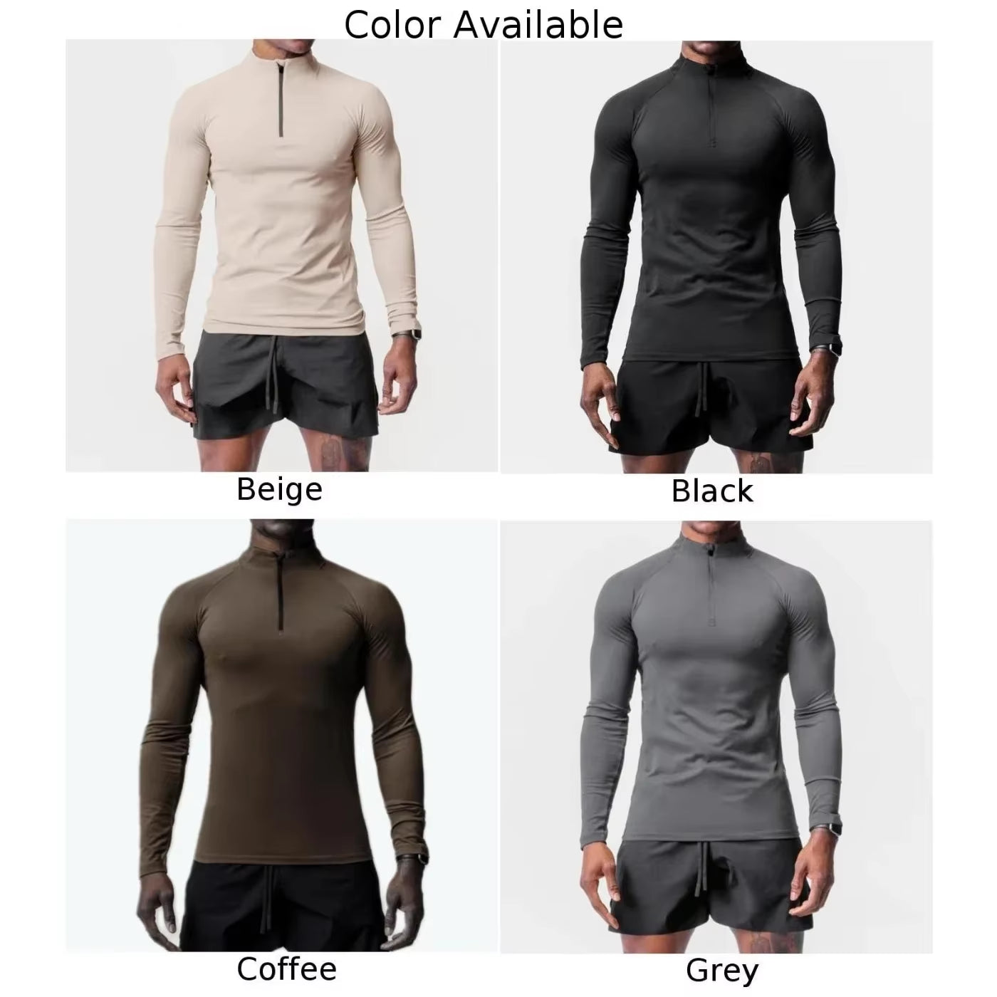 Tee Men T-Shirt Active Sports Tops Casual Gym Half High Collar Muscle Long Sleeve Polyester Quick Drying Slim Fit