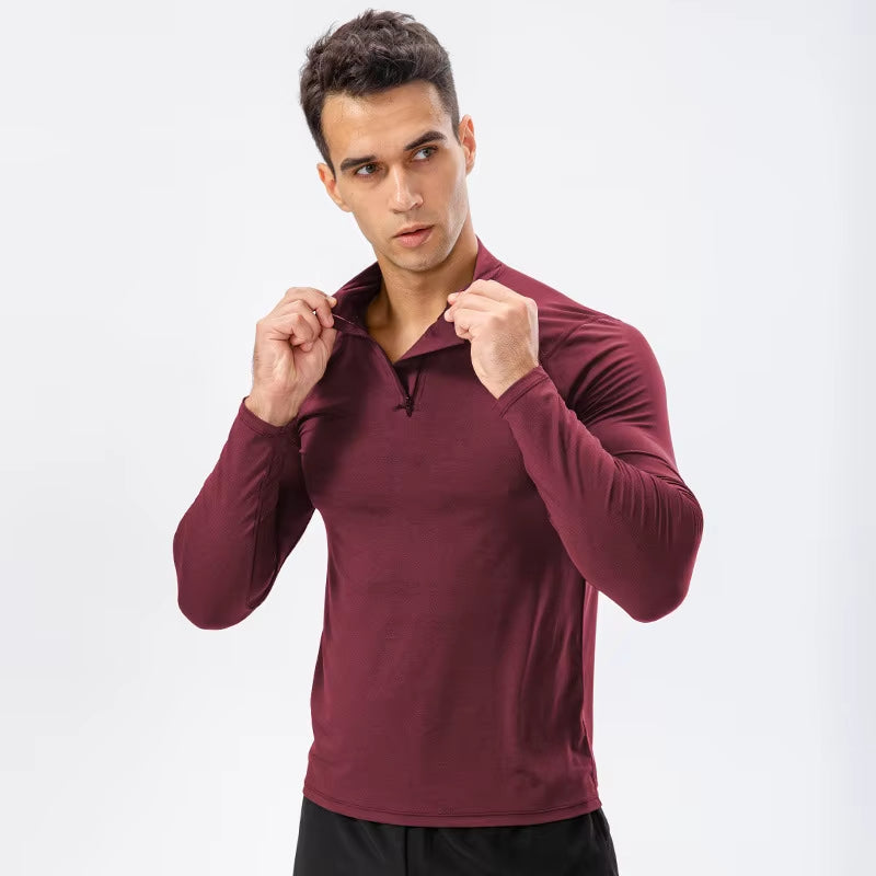 Men'S Autumn Fitness Long-Sleeved Quick-Dry Running Tops Half-Zipper Slim-Fit Training Sweatshirt Baselayer Undershirts