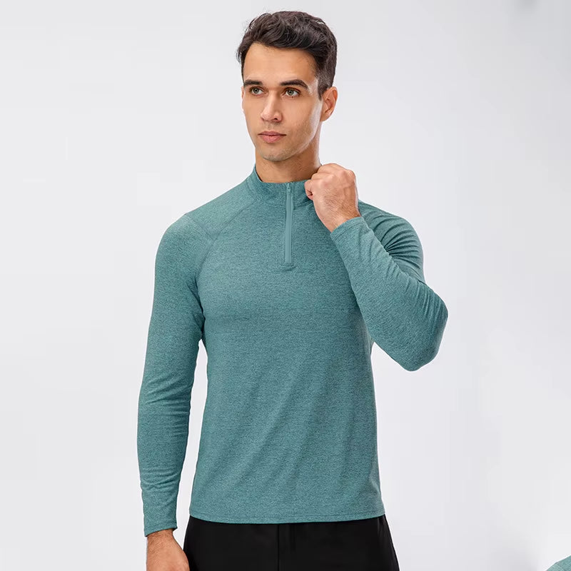 Men'S Autumn Fitness Long-Sleeved Quick-Dry Running Tops Half-Zipper Slim-Fit Training Sweatshirt Baselayer Undershirts