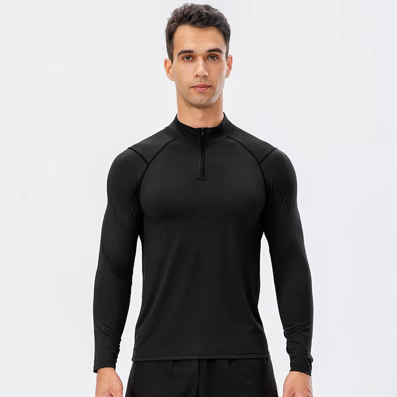 Men'S Autumn Fitness Long-Sleeved Quick-Dry Running Tops Half-Zipper Slim-Fit Training Sweatshirt Baselayer Undershirts