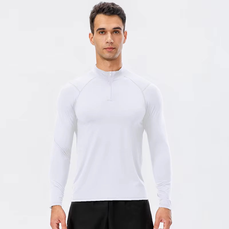 Men'S Autumn Fitness Long-Sleeved Quick-Dry Running Tops Half-Zipper Slim-Fit Training Sweatshirt Baselayer Undershirts