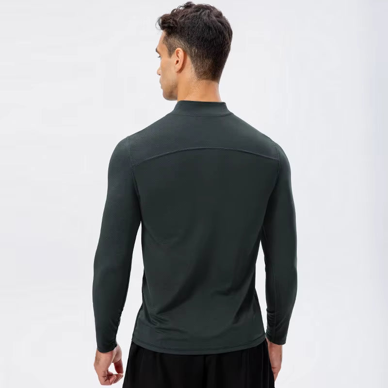 Men'S Autumn Fitness Long-Sleeved Quick-Dry Running Tops Half-Zipper Slim-Fit Training Sweatshirt Baselayer Undershirts