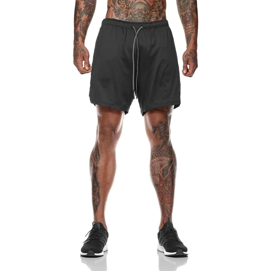 Sport Shorts Men Sportswear Double-Deck Running Shorts 2 in 1 Beach Bottoms Summer Gym Fitness Training Jogging Short Pants