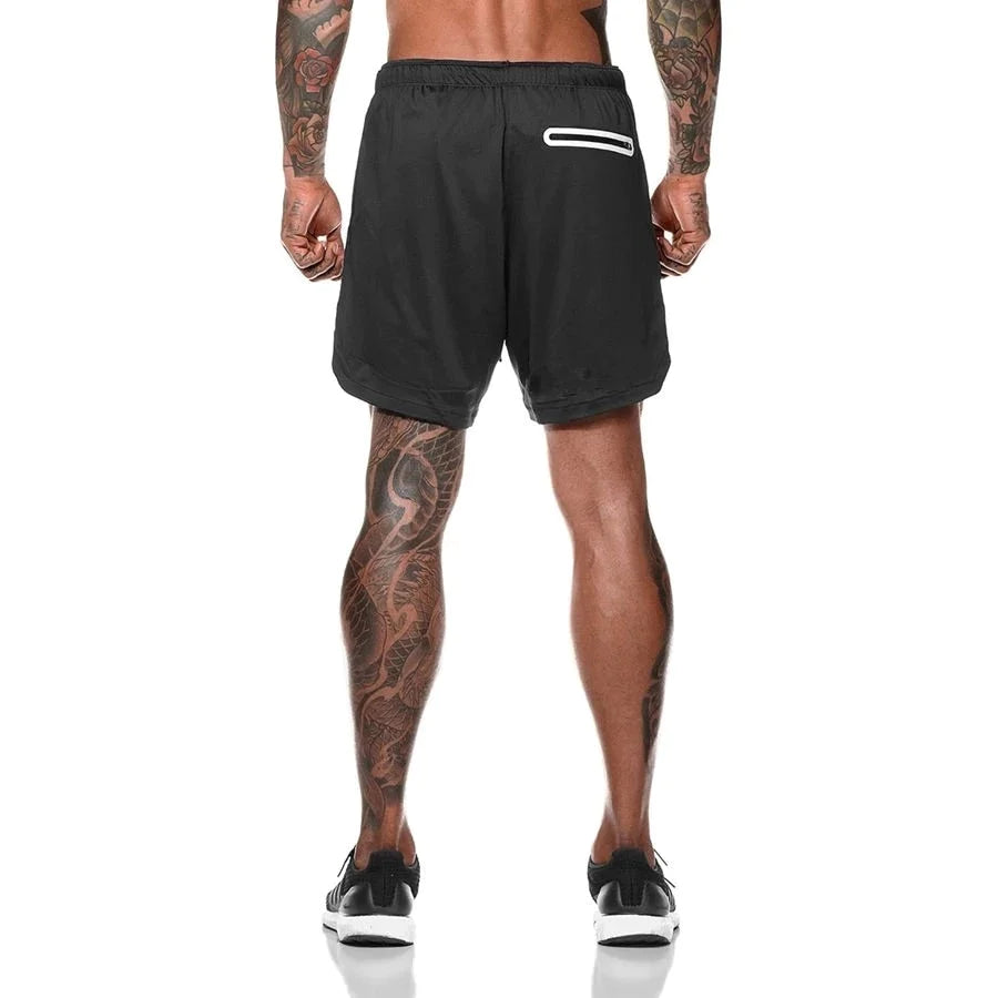 Sport Shorts Men Sportswear Double-Deck Running Shorts 2 in 1 Beach Bottoms Summer Gym Fitness Training Jogging Short Pants