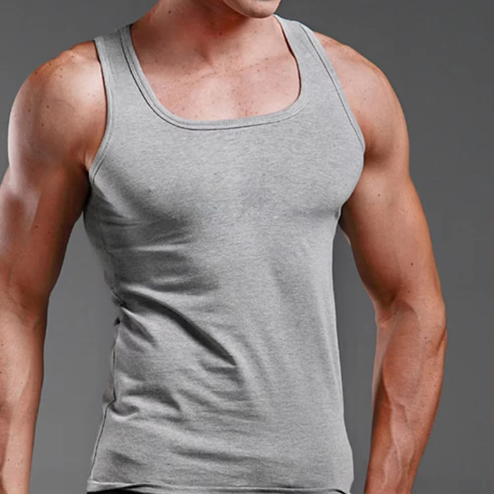 Men Muscle Vests Cotton Underwear Sleeveless Tank Top Solid Muscle Vest Undershirts O-Neck Gymclothing Bodybuilding Tank Tops